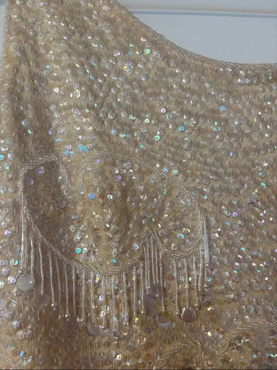 Vintage 60’s Beaded Sequins Cream Pastel Large Wool Embellished Bridal 50’ Large - Picture 11 of 17